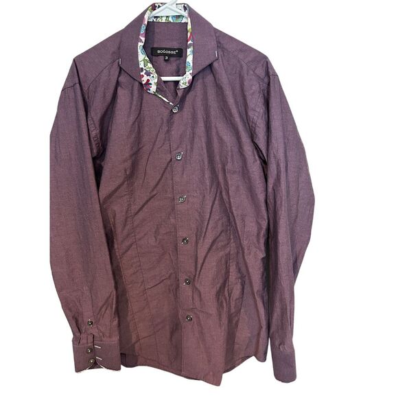 Bogosse Men's Purple Button Down Shirt with Floral Contrast size 3 Medium‎ - Picture 1 of 5